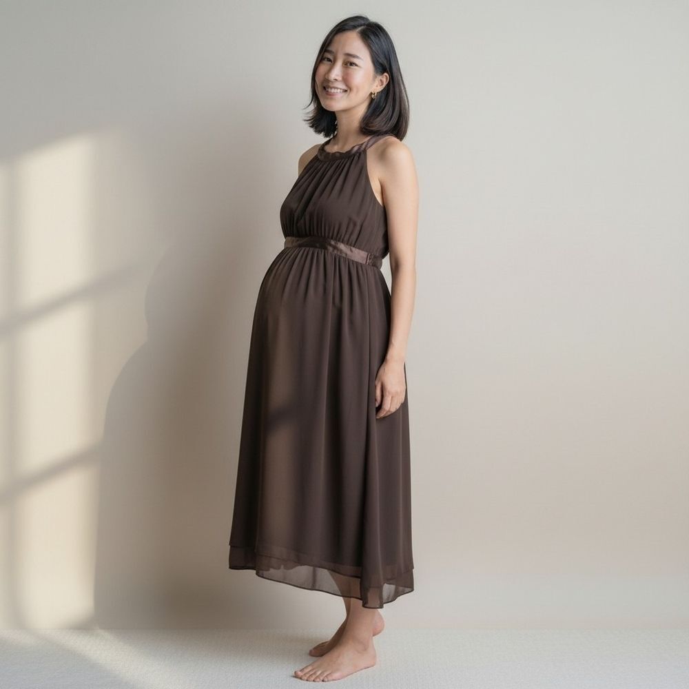 Motherhood Maternity Brown Midi Dress | Sleeveless Tie Belt Semi-Formal Small